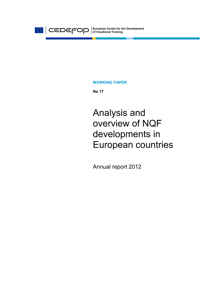 Relatório Anual 2012, Working Paper n.º 17 (Centro Europeu para o Desenvolvimento da Formação Profissional - Cedefop)