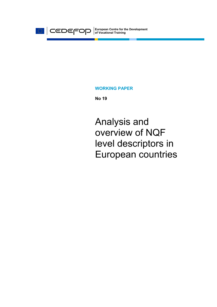 Relatório Anual 2013, Working Paper n.º 19 (Centro Europeu para o Desenvolvimento da Formação Profissional - Cedefop)