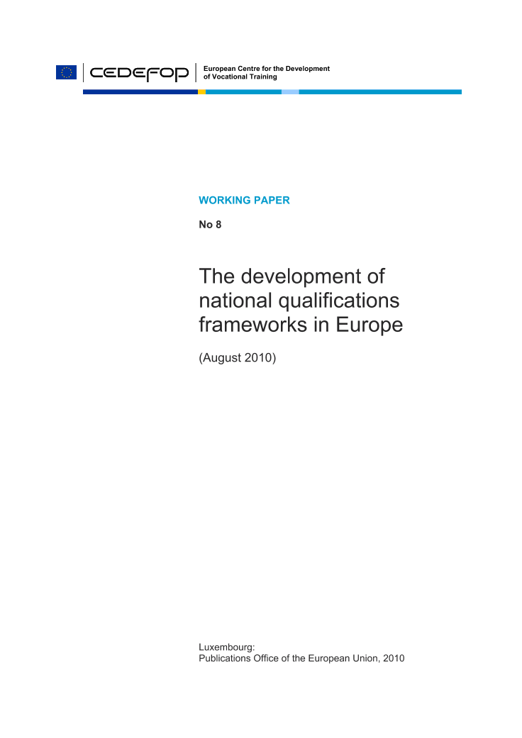 Relatório Anual 2010, Working Paper n.º 8 (Centro Europeu para o Desenvolvimento da Formação Profissional - Cedefop)